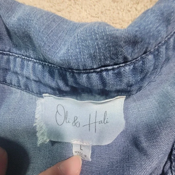 Oli & Hali Womens L Chambray Tiered Babydoll Dress Short Sleeve Blue - Picture 8 of 10